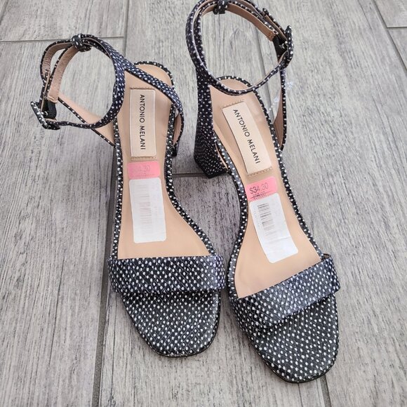 Antonio Melani women's black and white open toe sandal block heel size 6 - Picture 4 of 13